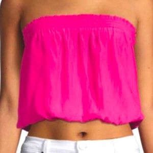 Ramy Brook Jonah Tube Smocked Top In Neon Pink